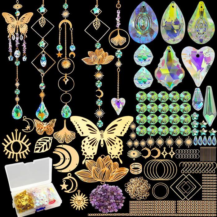402 Pièces Kit Attrape-Soleil DIY Cristal Suncatchers Pendentif Lumière à Suspendre pour décoration fenêtre et jardi - 402pc/Gold