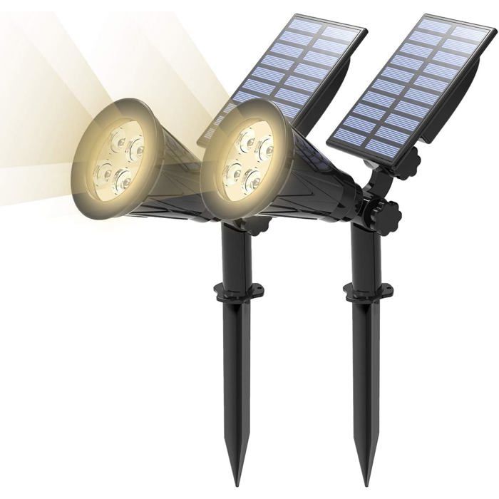 [2 Pack LED Solaire Projecteur Lampe Solaire de 4 LED Étanche Extérieur Lampe Jardin，Éclairage de Sécurité（Blanco Naturel 4000K