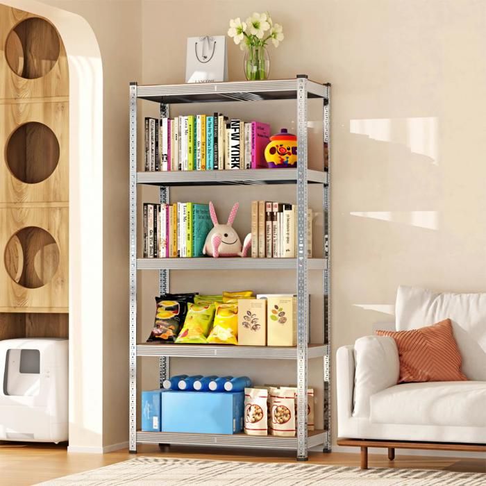 OHMG- Lot De 1 Étagère Métallique-LÉtagère Peut Être Ajustée De Haut En Bas-Étagère De Rangement De Cuisine-Argent+Bûche