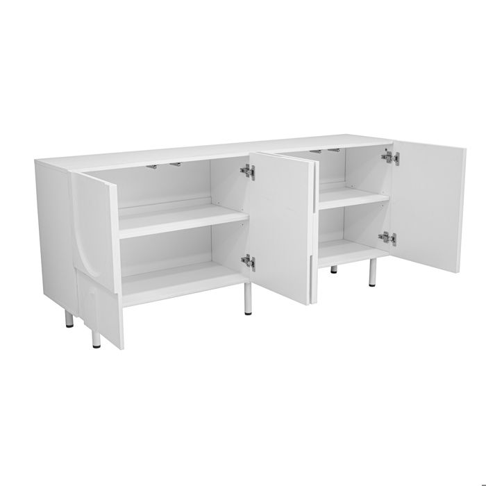 Buffet enfilade blanc 160 cm - design geometrique moderne - rangement ferme en MDF et panneau de particules