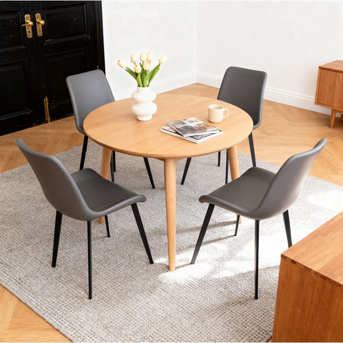 Chaise de salle à manger moderne en PU gris pieds en acier carbone lot de 4 assise rembourrée