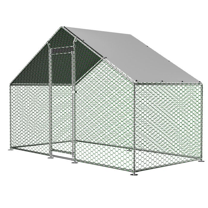 Poulailler enclos extérieur 3 x 1 5 x 2 m en métal avec toit PE étanche porte verrouillable gris
