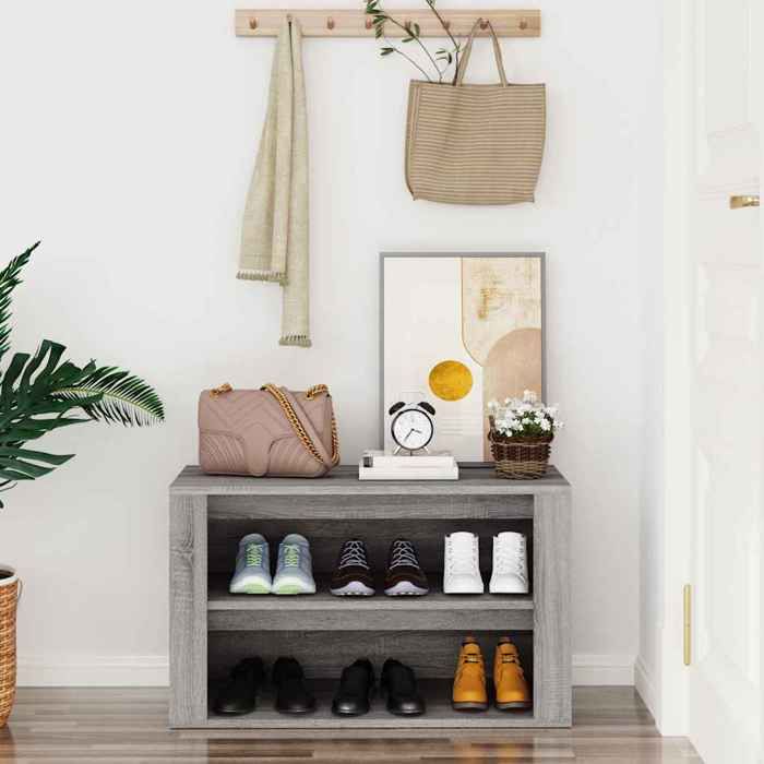 Casier à chaussures - Peu encombrant - Étagère à chaussures - Sonoma gris - 75x35x45 cm - Bois dingénierie - Assemblage requis（3901
