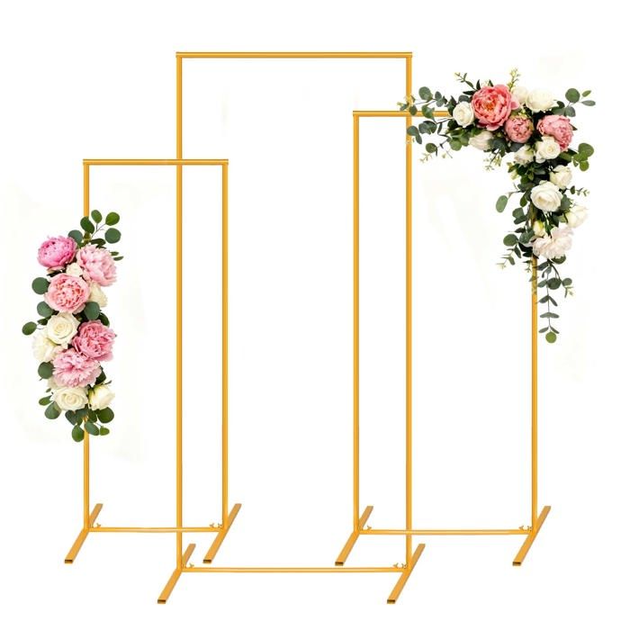 Gold Square Wedding Arch Stand Detachable Reusable with Base Rust-Resistant & Durable for Wedding Ceremony Backdrop