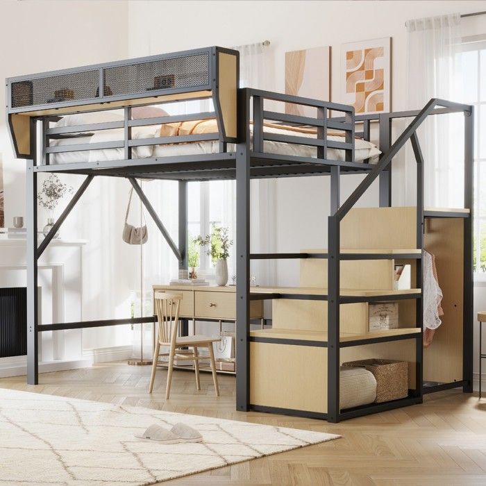 Lit mezzanine en métal - BLACKCOLOR - 140 x 200 cm - Noir - 255 x 145 x 191 cm - 72 kg - Échelle de sécurité incluse