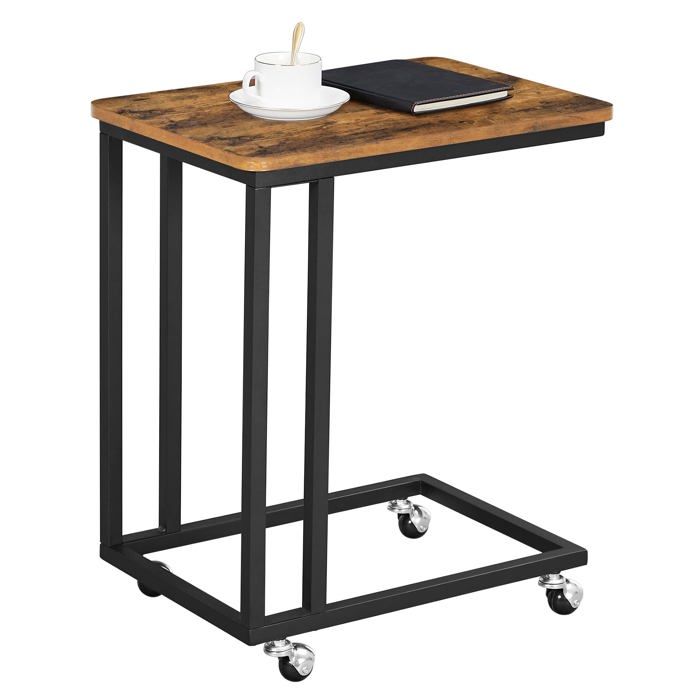 Table d’appoint Bout de canapé Table mobile avec cadre en acier et roulettes montage facile Marron Marron Rust TABLE DAPPOINT