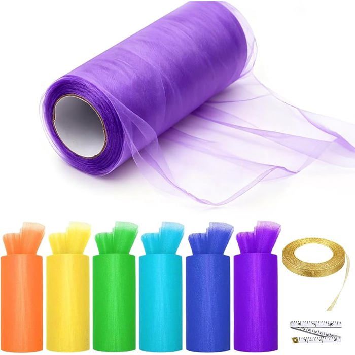 Tulle multicolore 6 couleurs 15 cm x 23 m Tissu en organza Tulle pour décoration de mariagedécoration de fêteembalge