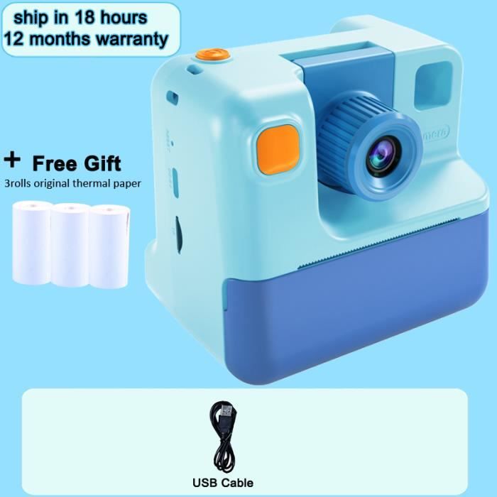 Carte SD bleue non incluse-Appareil photo à impression instantanée pour  enfants, appareil photo numérique HD