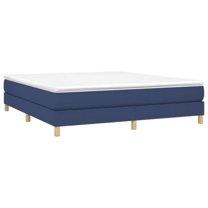 Sommier tapissier - AKOZON - 180x200 cm - Tissu bleu - Lattes de contreplaqué - 2 places