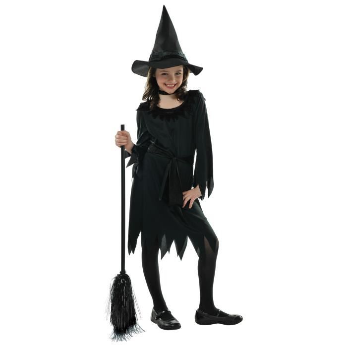 déguisement de sorcière noire pour fille - amscan - carnaval - nylon - ceinture et chapeau inclus