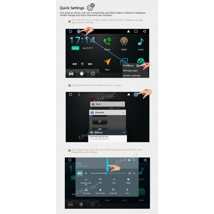 Eincar Android 7 1 Lecteur Dvd De Voiture Dash Navigation Gps 10 1 Pouces Voiture Stereo Systeme 2 Go Audio Video Head Support De Cdiscount Auto