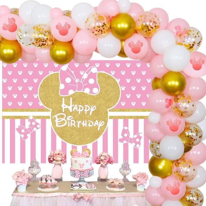 Guirlande De Ballons Sur Le Theme De Minnie Mouse Or Rose Toile De Fond Photo Minnie Pour Les Decorations Fete D Anniversaire 185 Cdiscount Maison