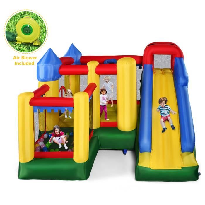 Costway Grand Chateau Gonflable Pour Enfant Avec Souffleur 680w En Oxford Avec Toboggan A L Eau De Piscine Boule Panier Multicolore Cdiscount Jeux Jouets