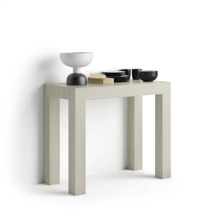 mobili fiver, table console extensible first, orme perle, mélaminé/aluminium, made in italy
