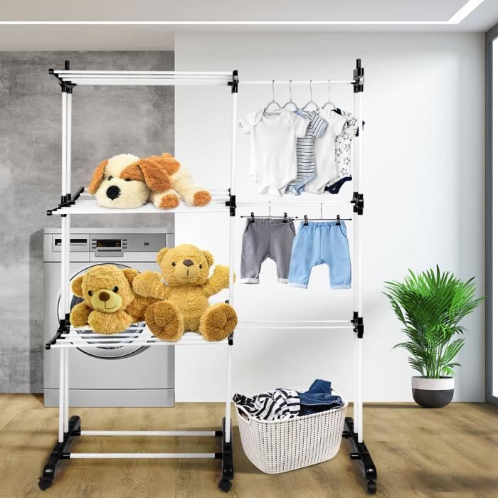 FIL A LINGE Étagère de séchage à trois niveaux Longue durée de vie Conception pliante