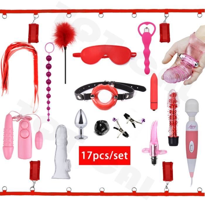Kit de jouets sexuels BDSM pour femmes,ensemble de Bondage sexuel pour  Couples,accessoires exotiques - Red 17pcs[D]