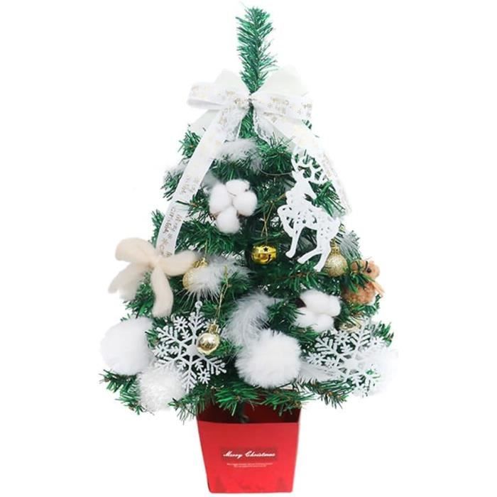 Mini Sapin De Noël En Bois Rouge – Décoration Table & Bureau Avec Ornements Suspendus – Style Cartoon Festif