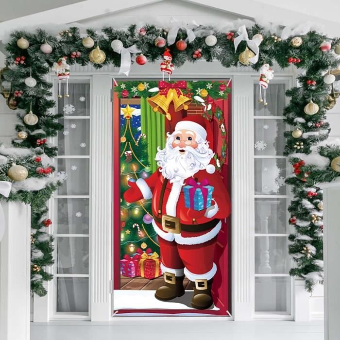 Bonhomme de neige de Noël, porte, bannière, décoration, Noël, porte,  couverture, fond