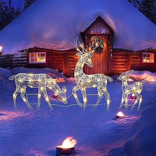 Renne lumineux Noël extérieur LED, blanc lumière de cerf debout avec batterie, nouvel an