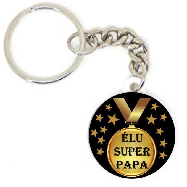 Badge Broche « Super Papa » – 37 Mm, Métal Doré/blanc – Fait Main En France – Cadeau Fête Des Pères, Anniversaire