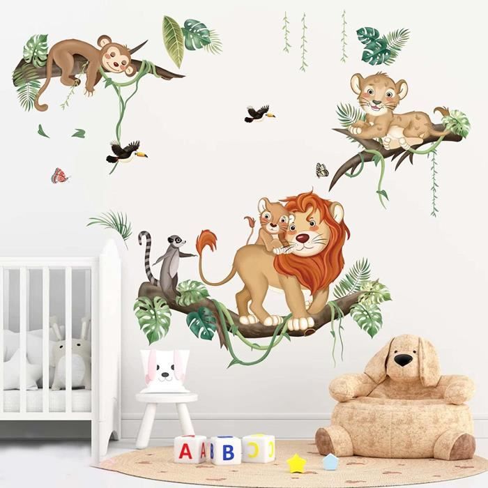 Stickers muraux enfants - Decoration chambre bébé - Stickers muraux enfant  - Sticker mural Animaux de la Savane - Autocollant mural géant Animaux 