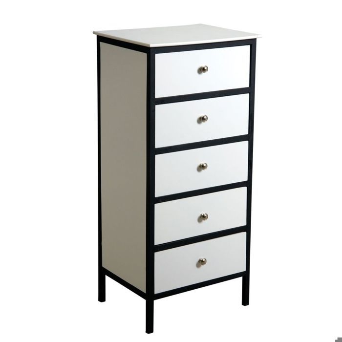 Commode - Bois Blanc et Métal - 5 tiroirs - Chambre - Adulte Commode - Bois Blanc et Métal - 5 tiroirs - Chambre - Adulte