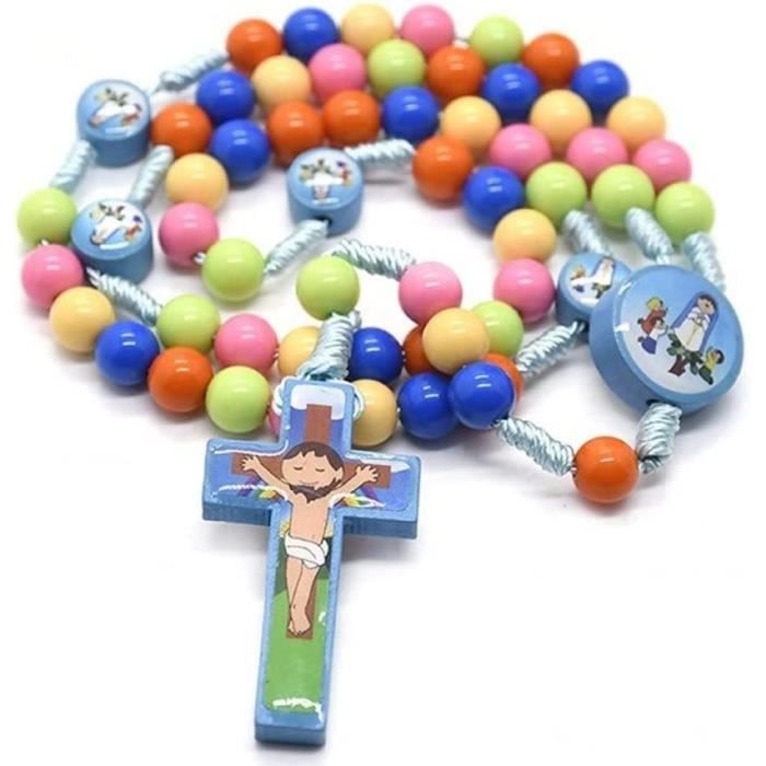 Collier Chapelet En Bois Avec Croix - Rosaire Style Chaîne En Perles De Bois | Bijou Unisexe 60 Cm