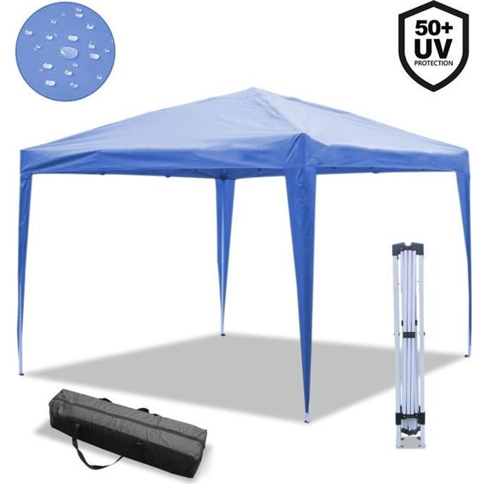 ISE 3x3m Tonnelle de Jardin Barnum Chapiteau Tente pavillon Pliable,Robuste,avec 4 parois latérales pour Jardin,Camping,bleu