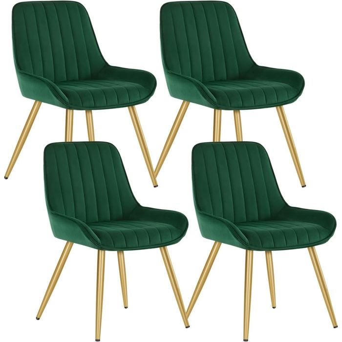 Lot de 4 Chaises de Salle à Manger avec Dossier Chaise de Salon Assise en Velours et Pieds en MétalVert foncé 0903BY-4