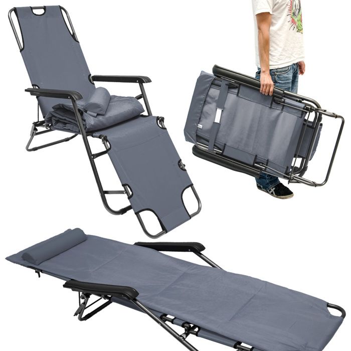 Chaise Longue inclinable et pliante Transat de Jardin avec appuitête