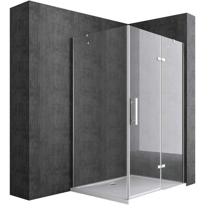 Mai & Mai cabine de douche en angle paroi de douche 70x140 verre transparent avec revêtement nano easy clean R28K