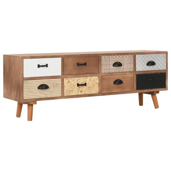 Meuble TV Scandinave 140x40x55 Cm - 2 Portes Coulissantes, MDF Bambou, Rangement Pratique
