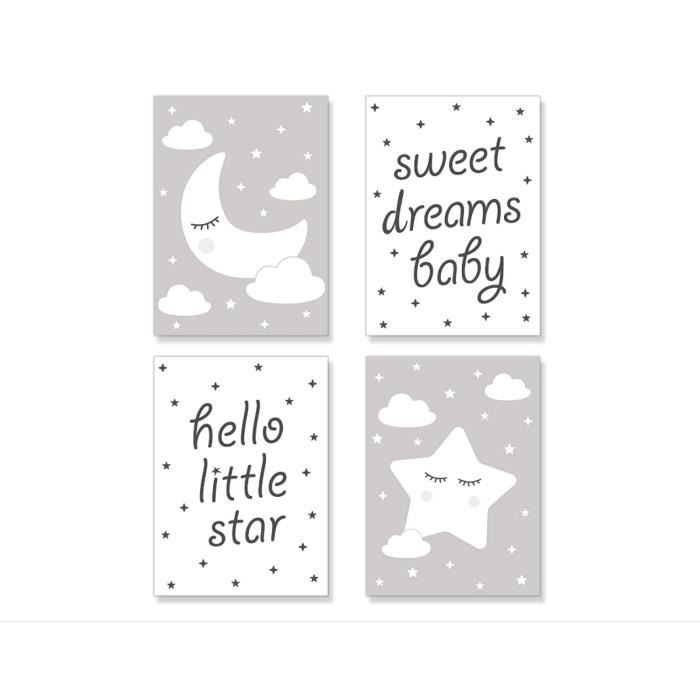4 Affiche Decoration Murale Decoration Chambre Bebe Fille Garcon Lune Etoile Gris Papier Epais Format 30 40cm Cdiscount Maison