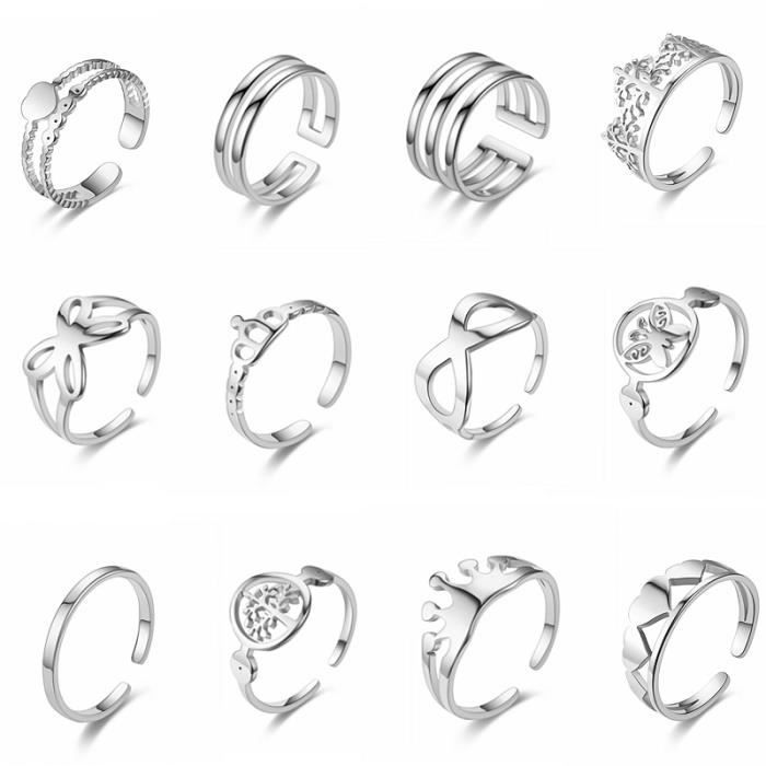 13 pièces bague femme argent acier inoxydable boho bague phalange minimaliste empilables bague ouvert ensemble bijoux femme