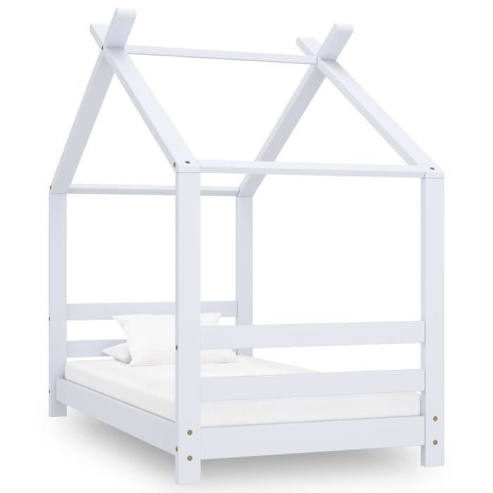 Lit adulte - 70x140 cm - Bois de pin massif - Couleur blanche