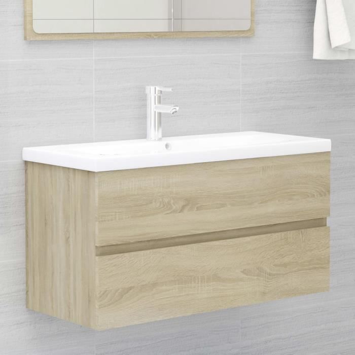 armoire d'évier haute qualité - meuble colonne de salle de bain contemporain - chêne sonoma