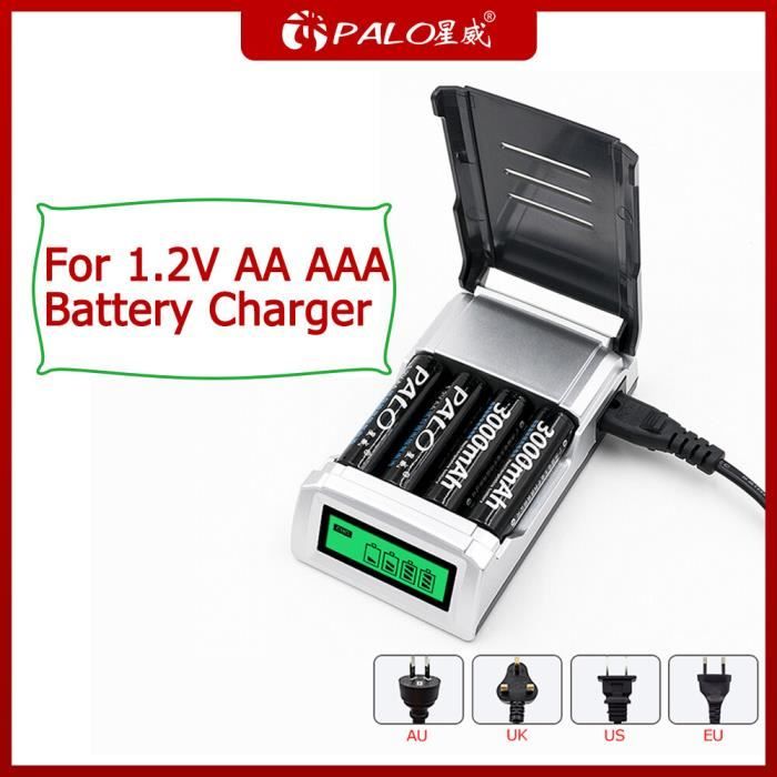 Chargeur Intelligent LCD PALO 16 Baies AA/AAA Avec 8 Piles AA 3000mAh + 8 Piles AAA 1100mAh