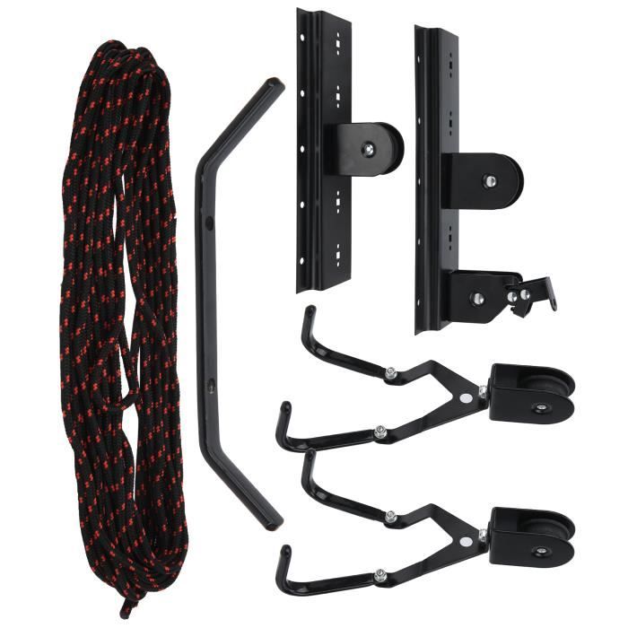 Support Vélo Plafond - Rangement Cintre Crochet - Métal Noir - Neuf Avec Corde 15m