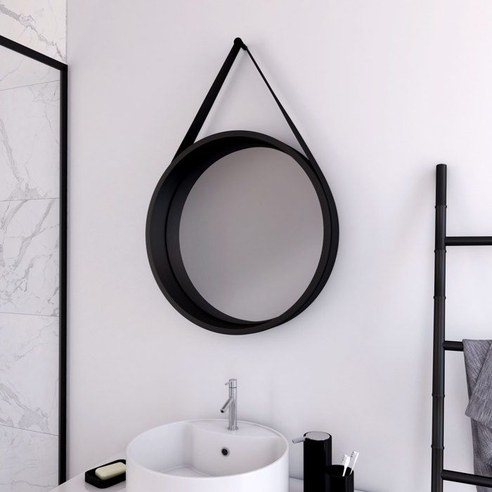 Miroir salle de bain rond type barbier - AURLANE - BARBER DARK - Noir - Vintage - LED - 50cm