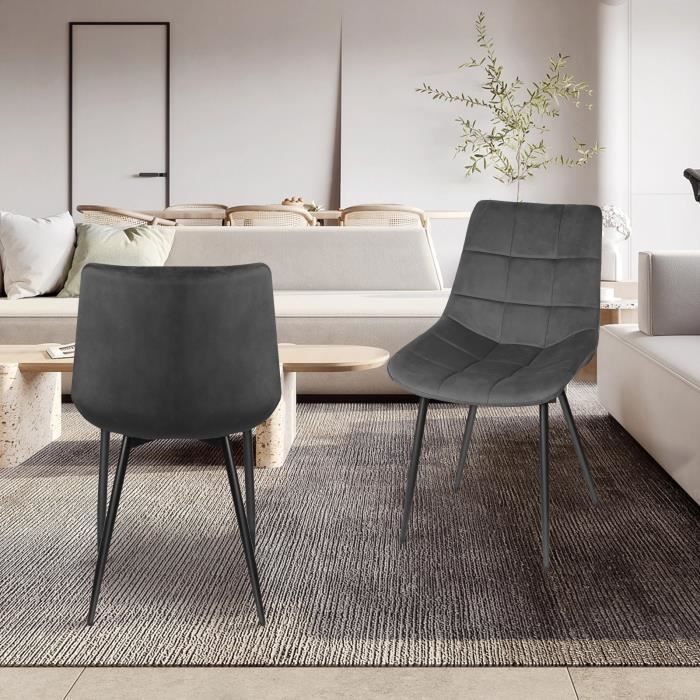 Chaises de salle à manger en velours gris foncé B.LIVEM - Lot de 2 - Style minimaliste - Hauteur totale 89 cm