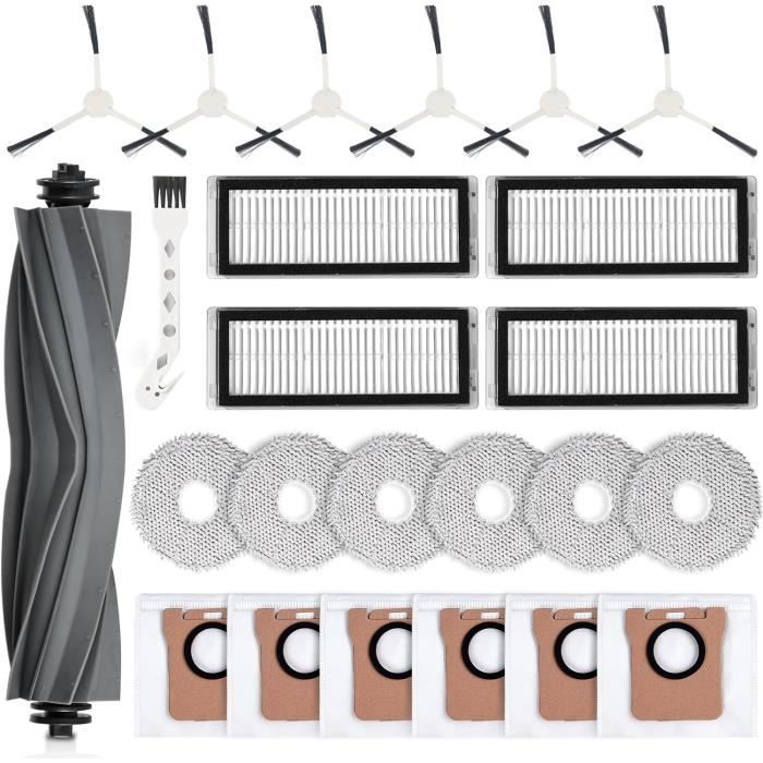Pack De 10 Accessoires Pour Dreame X40 Ultra Complete : 1 Brosse, 4 Sacs à Poussière, 4 Chiffons Et 1 Mini Brosse Blanche