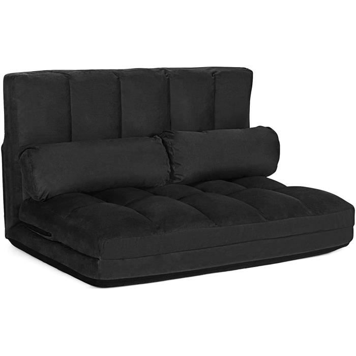 COSTWAY Canapé Lit / Chauffeuse Convertible Dossier Réglable 6 Positions 2 Coussins Tissu Aspect Suédé Détachable et Lavable