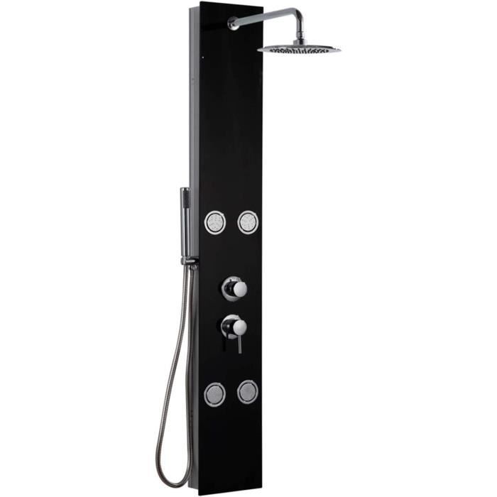 Colonne de douche hydromassante en verre noir DP Huelva Avec 4 groupes de jets d