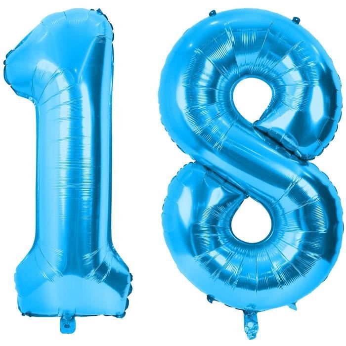 Ballon en Chiffre 18 Ballons Bleu Numéro 18 Ballons Gérant XXL 100cm 40  pour Fête Anniversaire Fête Nouvel An Mariage Noel Deco - Cdiscount Maison