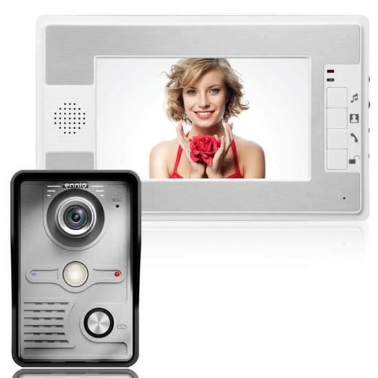EXBON® 7'' TFT LCD 1 + 1 Portier Sonnette Visuelle Visiophone interphone 1 caméra + 1 moniteur IR Vision Nocturne pour Maison