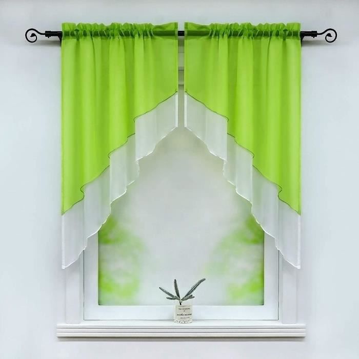 Lot de 2 Store romain bateau voilage fenêtre avec Galon Fronceur sans Percage Voile L-H 90x100cm-vert