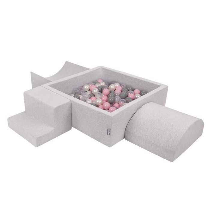 Aire De Jeux en Mousse avec Rond Piscine à Balles pour Enfants, bleu foncé:blanc/gris