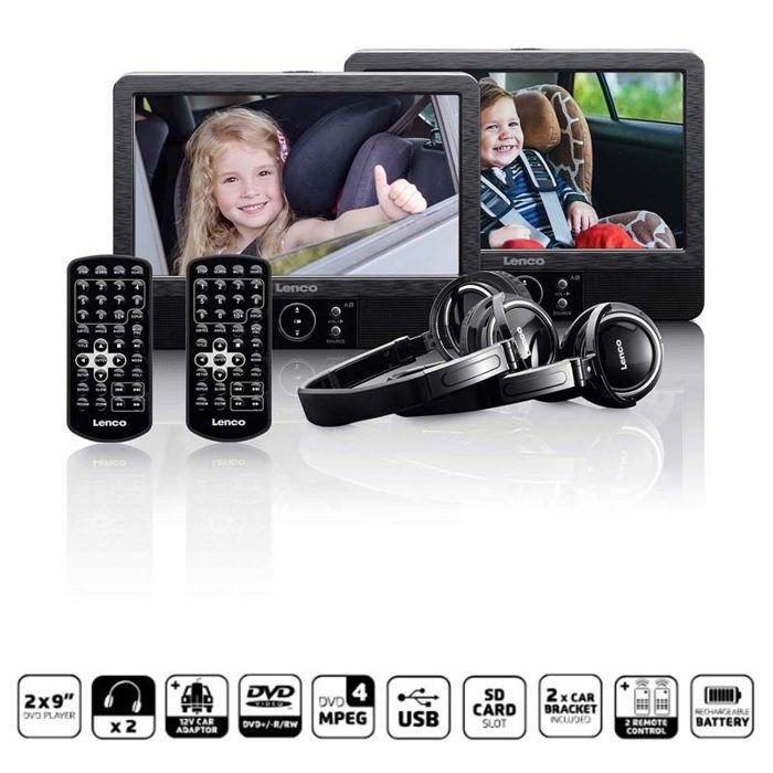 Lecteur DVD portable 9 pouces Lenco DVP-939 avec câble de connexion Auto 12 V