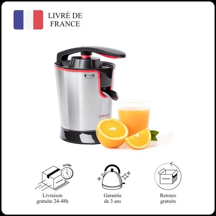 Mellerware - Presse-Agrumes Electrique Professionnel Juicy! 300 W Verti continu Système anti-goutte 2 Filtres 2 Cônes Rouge - Mellerware