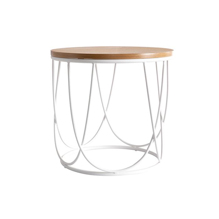 Miliboo - Table dappoint ronde bois clair chêne et métal blanc LACE Miliboo - Table dappoint ronde bois clair chêne et métal blanc LACE